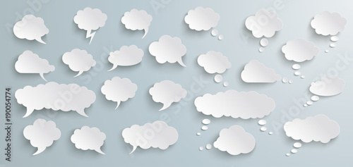 Cuadros en Lienzo Speech And Thought Bubbles Set Grey Banner