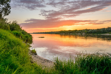 Wall Mural - russian landscape. sunset over the river oka.