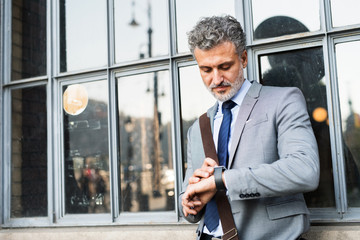 Wall Mural - Mature businessman standing in a city.