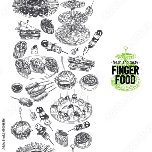 Fotomural Beautiful vector hand drawn finger foods Illustration.