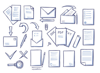 Poster - Office Papers Set Colorless Vector Illustration