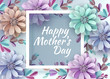 Abstract Festive Background with Flowers and a Rectangular Frame. Happy Mother's Day. Women's Day, March 8. Paper cut Floral Greeting Card. Vector illustration