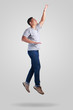 Levitation. Young Man Walking Jumping on Air