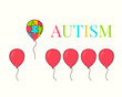 © art4stock - World Autism Day awareness poster with a colorful balloon made of puzzle pieces flying away from the row of red balloons. Standing out of the crowd. Vector illustration.