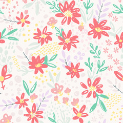 Wall Mural - Nice vector seamless flower pattern. Endless background decorative elements. Modern floral texture.