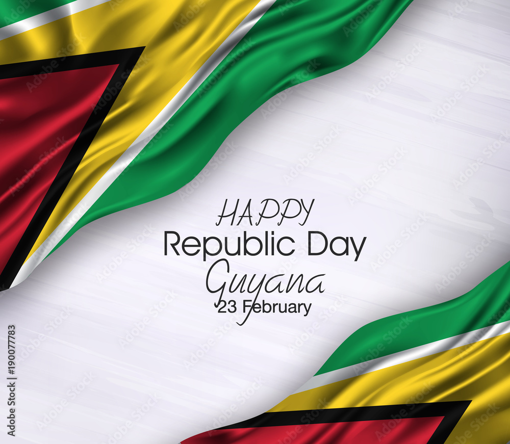 Vector illustration of Happy Guyana republic Day 23 Februay. Waving ...