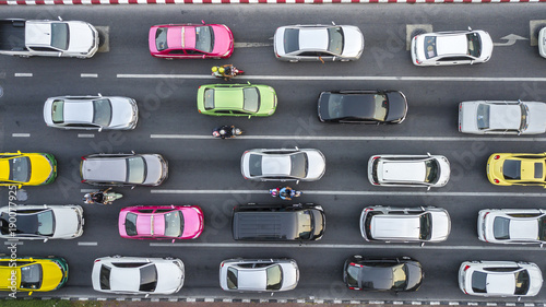 Cuadros en Lienzo Aerial drone photograph of traffic jam in metropolis city.