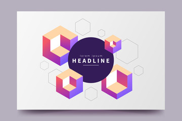 Aufkleber - Abstract colorful isometric background. Horizontal minimalistic poster with isometric cubes and place for text. Applicable for party invitation, conference invite, avertising, web page, flyer etc.
