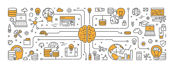 Leinwandbilder - Vector line web banner for artificial intelligence