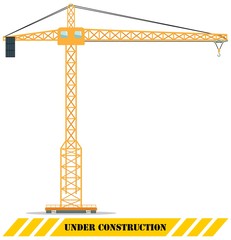 Building tower crane. Heavy construction machines. Vector illustration