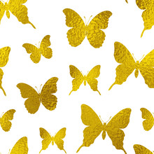 Seamless Pattern With Golden Butterflies