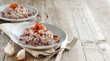 Risotto with red radicchio and crispy bacon (speck)