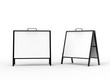 © godesignz - Blank white square A frame metallic outdoor advertising stand mockup set, isolated, 3d rendering. Clear street signage board mock up. A-board with metal frame template.