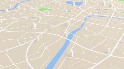 Poster - 4k animation aerial view of map with 3d building
