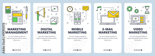 Cuadros en Lienzo Vector modern thin line marketing management concept web banner set