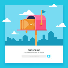 Poster - email subscribe, online newsletter vector template with mailbox and submit button