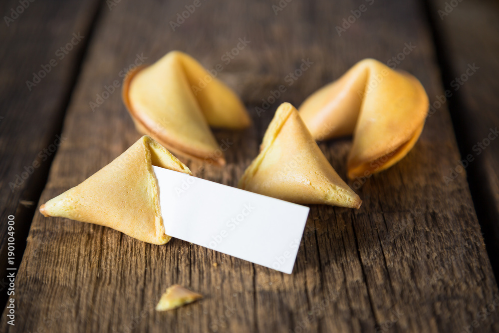 Fortune cookie. Cookies with predictions - obrazy, fototapety, plakaty 