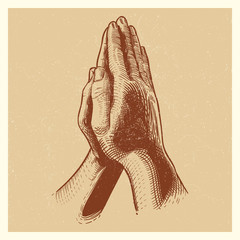 Grunge poster with hand drawn praying hands