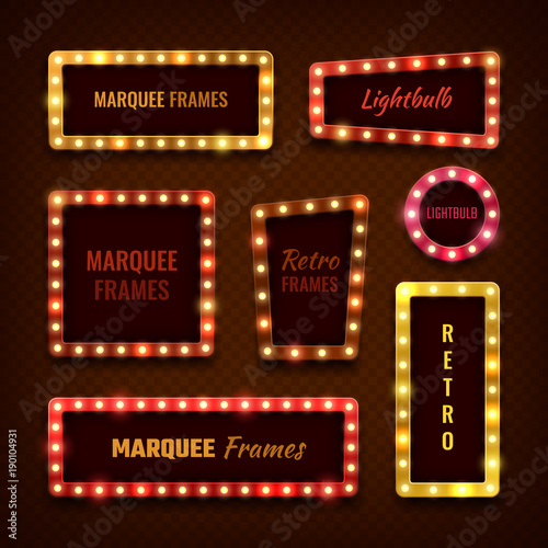 Fotografía Vintage 3d light marquee vegas frames with lightbulbs vector set