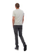 © ghoststone - Back view of going  handsome man. walking young guy . Rear view people collection.  backside view of person.  Isolated over white background. A guy in a white T-shirt and trousers leaves the frame.