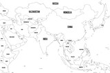 Fototapeta Mapy - Political map of western, southern and eastern Asia. Thin black outline borders. Vector illustration.