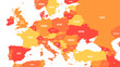 Political map of Europe and Caucasian region in shades of orange on white background. Simple flat vector illustration.