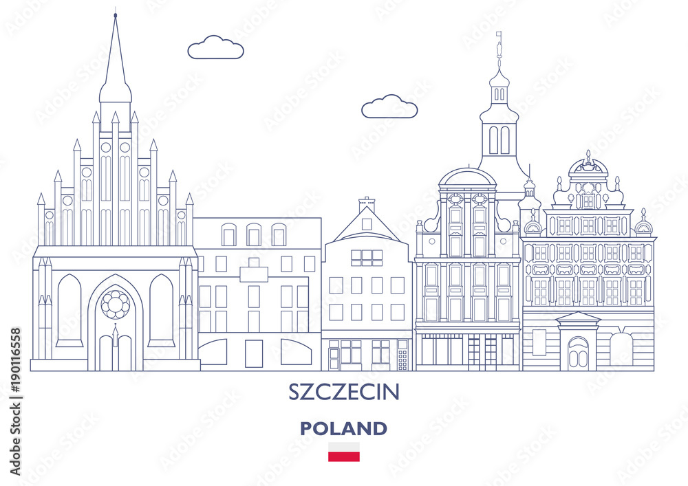Szczecin City Skyline, Poland - obrazy, fototapety, plakaty 