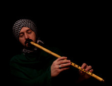 Muslim Man With Turban Playing Ney - Traditional Sufi Music