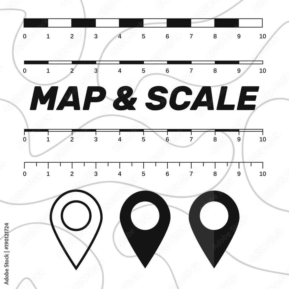 Map scales graphics for measuring distances. Scale measure map vector ...