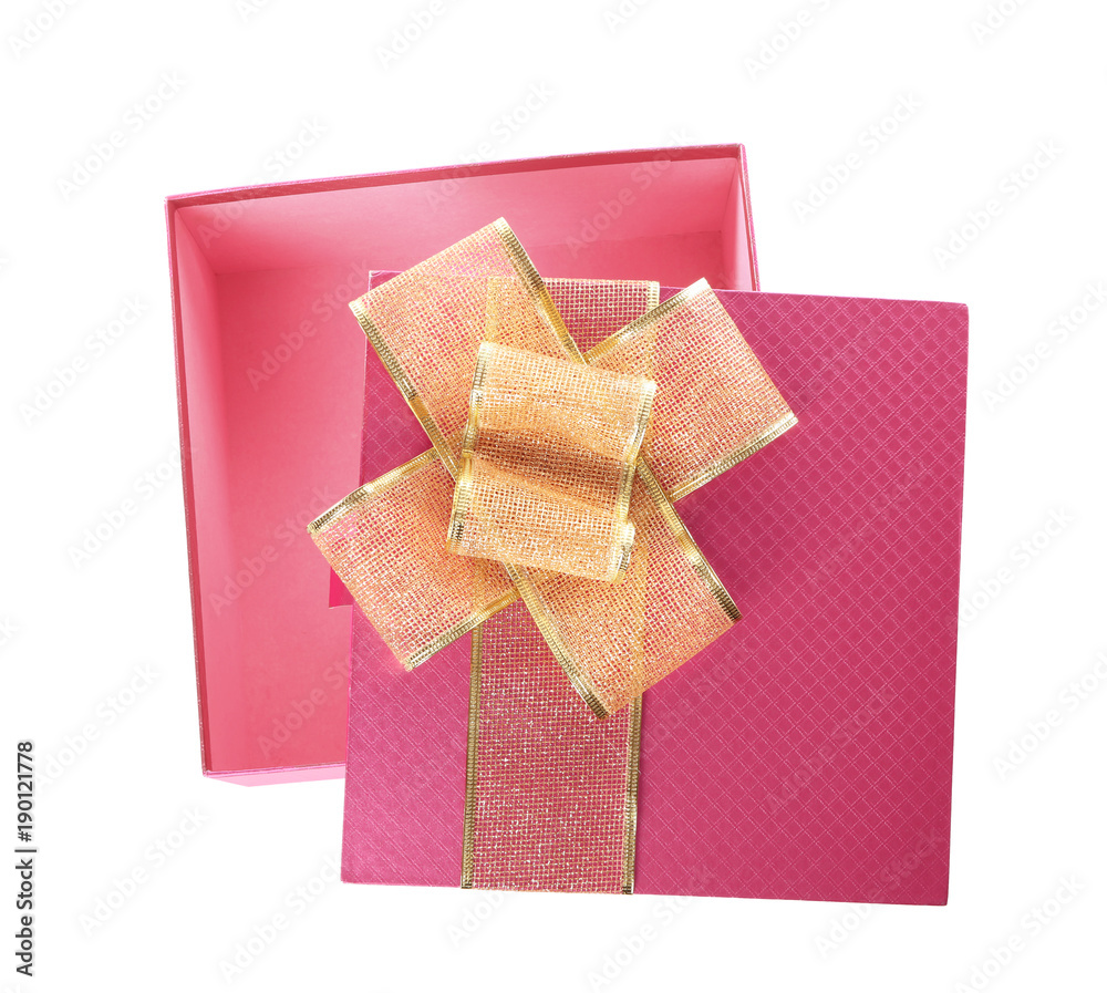 Open beautiful gift box on white background