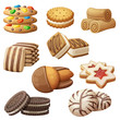 Set of cookie icons. Cartoon vector illustration