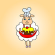 Chef Sheep with a cake in her hands. Vector drawing. Illustration