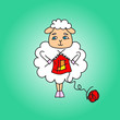 The sheep knit a red scarf. Vector drawing. Illustration