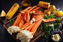 Crab Legs Served With Melted Butter