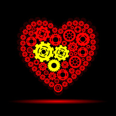 Wall Mural - Abstract heart shape love symbol, abstract heart with gears, romantic, education, romance, happy, art feeling. Vector illustration.
