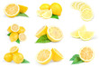 Collage of limons on a white background. Clipping path