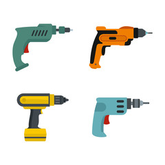 Poster - Hand drill icon set, flat style