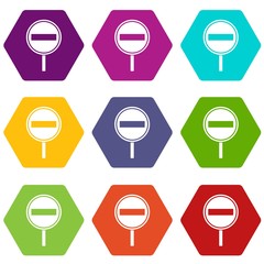 Poster - No entry sign icon set color hexahedron