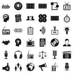 Poster - Mass communication icons set, simple style