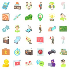 Poster - Media market icons set, cartoon style