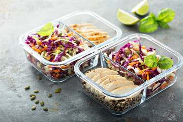 Canvas Print - Healthy meal prep containers with quinoa and chicken