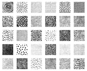 Fototapete - Hand drawn vector square texture shapes with lines, dots, scribbles and other strokes for graphic design