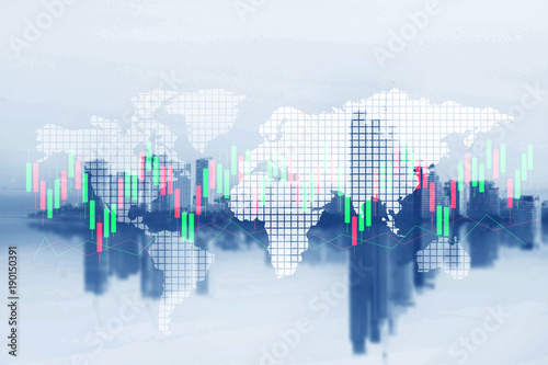 Stock Market Financial Business Forex Trading Chart And World Map - 