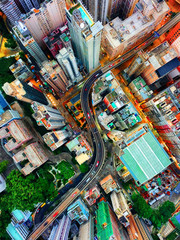 Canvas Print - aerial view if downtown city and center living building condominium, express way at middle city of Hongkong