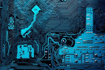 Fototapete - blue circuit board background of computer motherboard