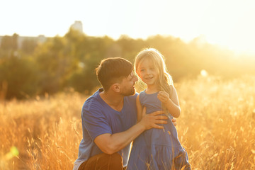 Family. Father and daughter on walk