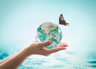 world ocean day,, saving water campaign, sustainable ecological ecosystems concept with green earth 