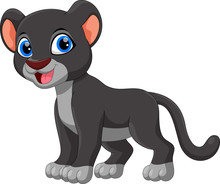 Cute Black Panther Sitting Cartoon Isolated On White Background