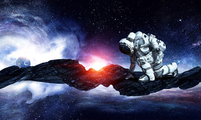 Wall Mural - astronaut starting to run. mixed media