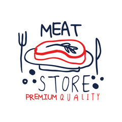 Sticker - Meat store premium quality logo template, vintage label colorful hand drawn vector Illustration